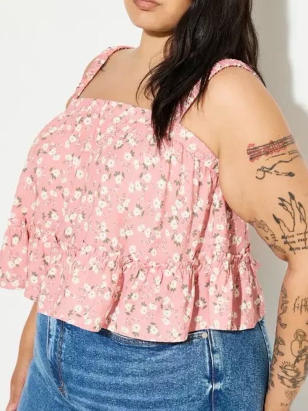 Torrid Love Sick Cropped Floral Pink Smocked Shoulder Strap Women’s Top 3X NWT